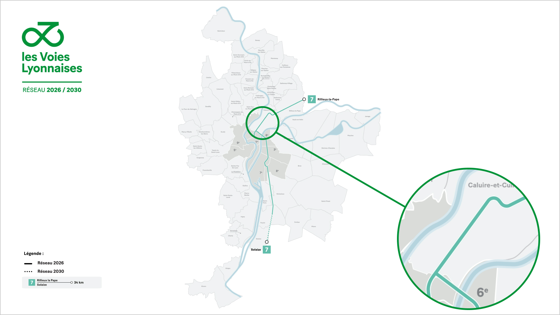 Les Voies Lyonnaises, « Zoom sur la Voie Lyonnaise 7 Nord de la commune de Caluire-et-Cuire », La Métropole de Lyon, 2024.