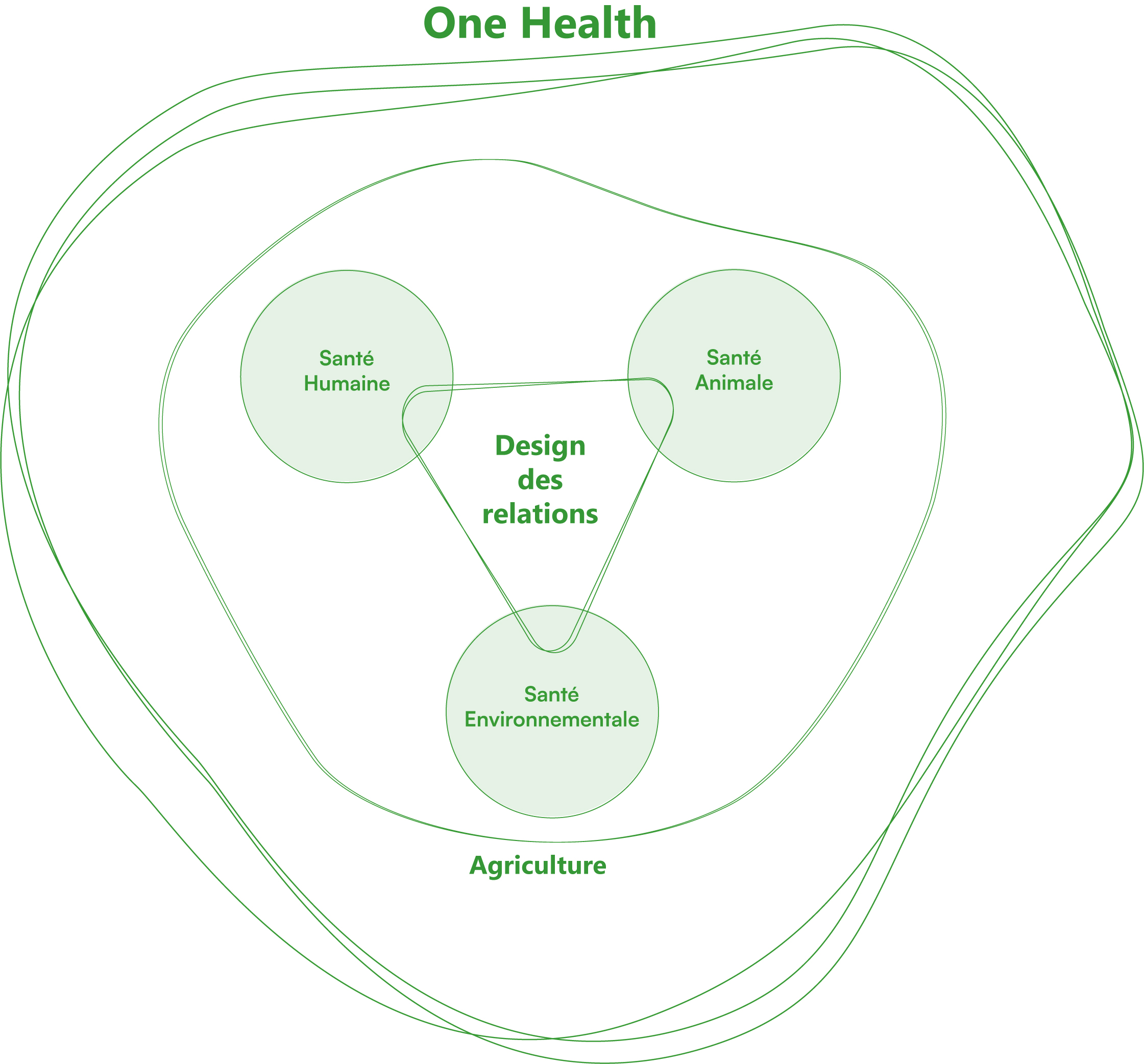 Schéma de mon positionnement de designer au sein de la notion One Health