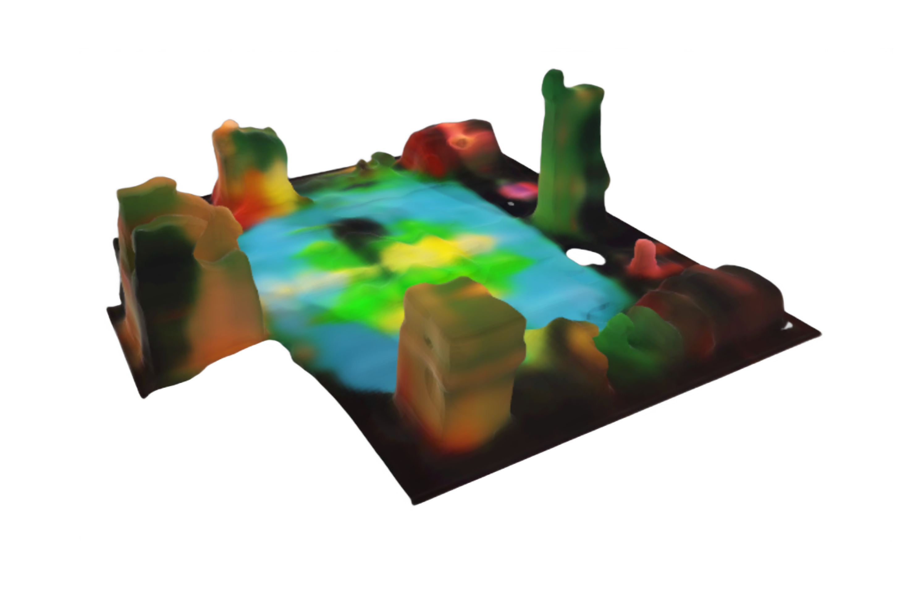 Figure 3 : Modèle 3D généré par l'interprétation simultanée de plusieurs images sans cohérence formelle ni sémantique, révèlant résistance matérielle du modèle face à un contenu inattendu.